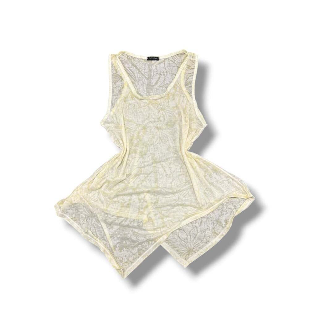 Made in Italy Tank Top Size M Yellow Floral Asymmetric